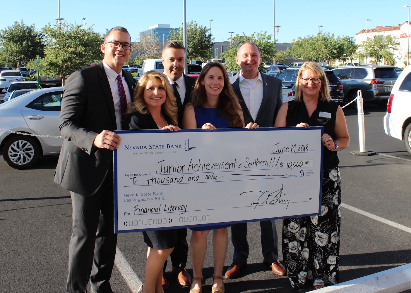 On Thursday, June 15, 2018, Nevada State Bank presented a check for $10,000 to long-time community partner Junior Achievement of Southern Nevada.