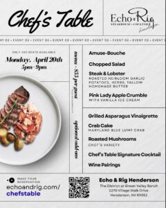 Echo & Rig Henderson Announces “Chef’s Table 02 — Classic Steak & Lobster” $55 Dining Experience