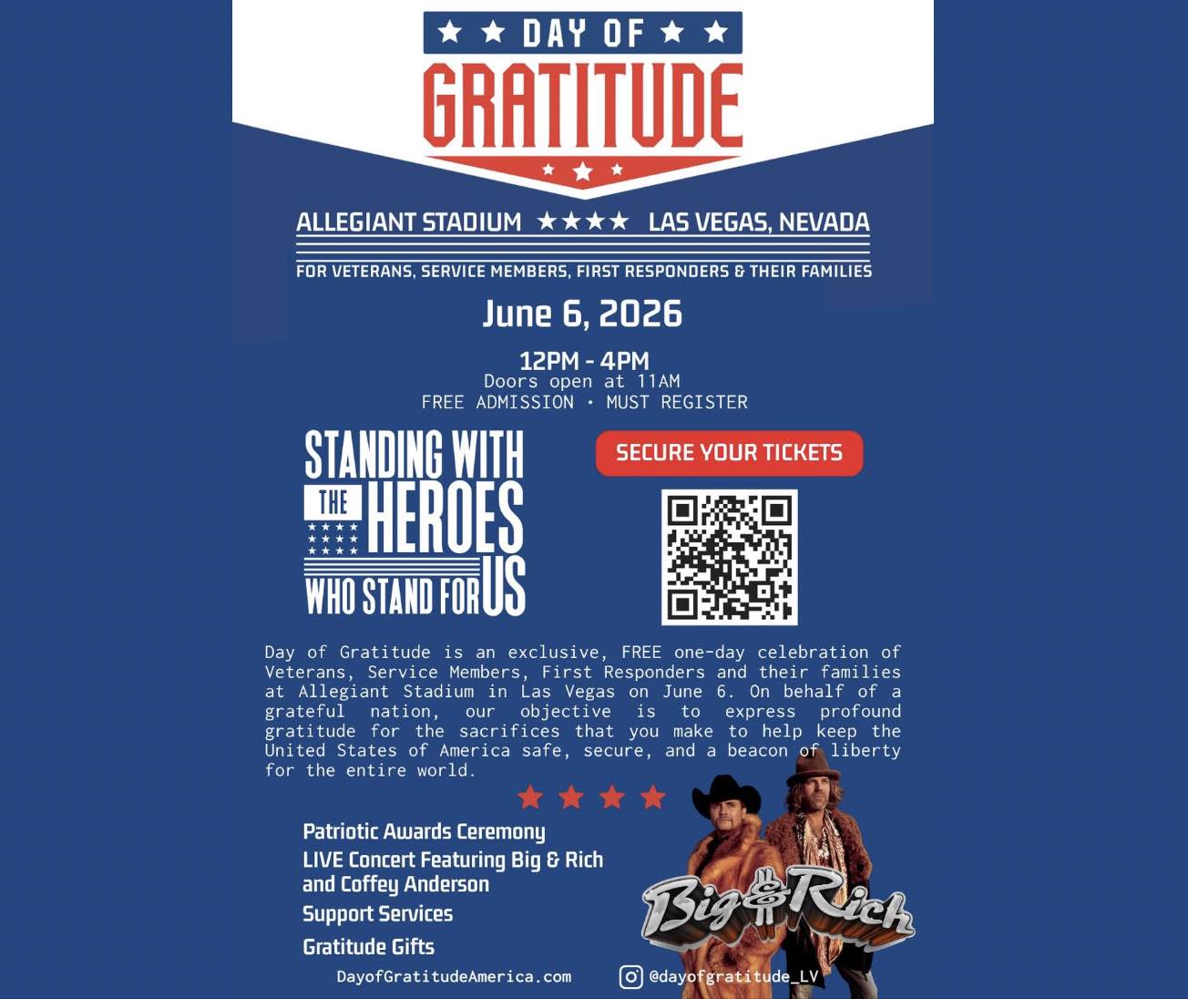 Big & Rich to Headline National ‘Day of Gratitude’ Honoring Veterans on D-Day Anniversary at Allegiant Stadium